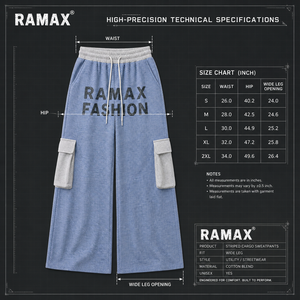 กางเกงวอร์มขายาวทรงหลวมสำหรับผู้ชาย Ramax Fashion ผ้าคอตตอนหนา 420 กรัม เอวยางยืดพร้อมเชือกผูก กางเกงลำลองสไตล์สตรีทแวร์ - Product Image 4