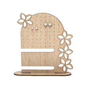 Wooden Floral Jewelry Rack Natural Color 2.5mm <b>Thickness</b> Earring Watch Display Organizer Desktop Storage European Style - Product Image 5
