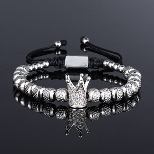 Handgemaakte <span class=keywords><strong>Macrame</strong></span> Armband Voor Mannen Nieuw Ontwerp Rvs Sieraden Kralen Met Cz Pave Kroon Charme Klassieke Stijl - Product Image 3