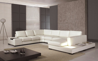 Juego de Sofás Seccionales en Forma de U con Lámpara LED de Cuero Blanco de Alta Gama BFP, Muebles Modernos para Sala de Estar, Oficina y Ocio