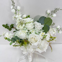 HB122 Bouquet de fleurs artificielles blanc élégant pour mariage, bouquet de mariée et de demoiselle d'honneur, arrangement floral à tenir en main, décoration