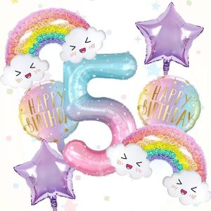 Ensemble de 8 ballons en aluminium arc-en-ciel pour <span class=keywords><strong>anniversaire</strong></span>, dégradé, numéro 5, soleil souriant, nuage, ballons en forme d'arc-en-ciel - Product Image 4