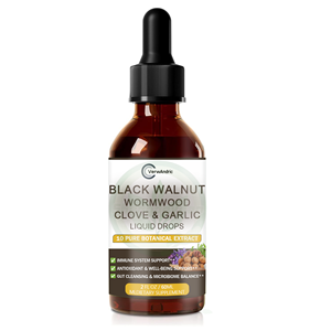 Complément alimentaire en gouttes liquides de noix noires, armoise, clou de girofle et <span class=keywords><strong>ail</strong></span>, marque privée OEM, pour le nettoyage intestinal, l'équilibre du microbiome et les propriétés antioxydantes - Product Image 1