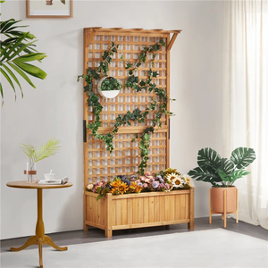 Bac à fleurs <span class=keywords><strong>surélevé</strong></span> d'extérieur pour plantes grimpantes, jardinière en bois avec treillis, structure de jardin en cèdre - Product Image 2