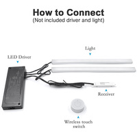 Kit variateur tactile sans fil et récepteur, 12V-24V CC avec prise JST, pour éclairage LED de placard et de dressing