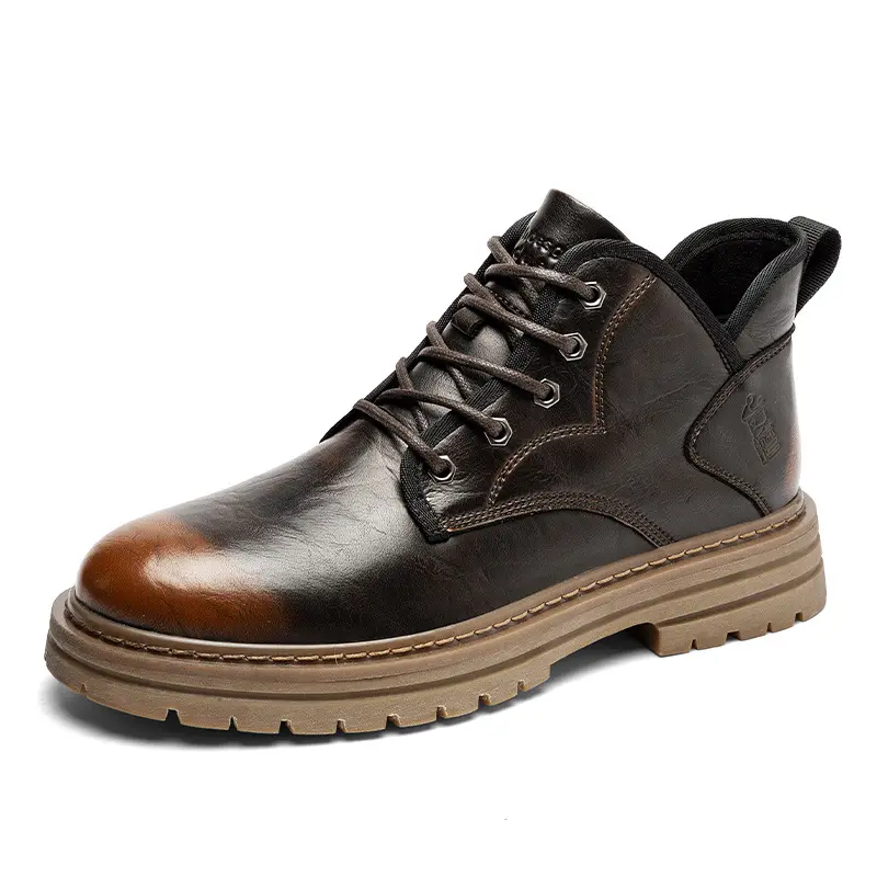 Martin-botas para hombre estilo británico, zapatos de cuero, Retro, trabajo, cortas, informales, versátiles