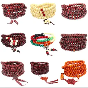 108 Mala Hout Gebed Kralen Tibetaanse Boeddhistische Meditatie Sandelhout Rozenkrans Armband Voor Mannen Vrouwen Chinese Knoop