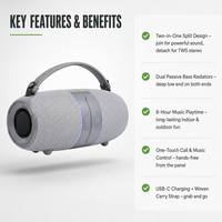 Haut-parleur portable sans fil rechargeable BT 5.3 TWS Stéréo avec batterie 2400 mAh, anneau lumineux LED, 16W, USB, AUX, radio, en métal et plastique