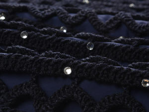 Nuovo Arrivo 2025 Abito Estivo <span class=keywords><strong>in</strong></span> <span class=keywords><strong>Maglia</strong></span> <span class=keywords><strong>Blu</strong></span> Navy con Ricami di Diamanti, Scollo Quadrato, Taglio Slim, Casual per Feste - Product Image 5