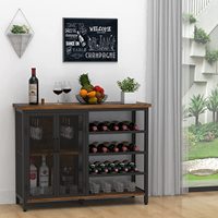 Kacamata Bufet Logam Kayu Pedesaan, Lemari Kaca Minuman Keras Kabinet Bar Anggur Prasmanan, Rak Pajangan Meja dengan Pintu Jaring