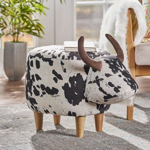 Cow-Shaped Ottoman Black White Modern Accent Stool Pouf Home Decor <b>Footrest</b> - Product Image 1