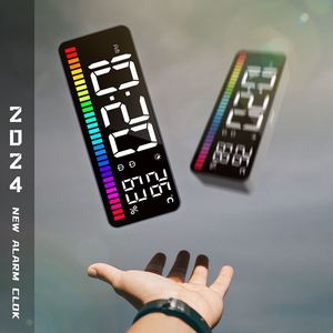 นาฬิกา LED พร้อมแถบแสดงจังหวะ นาฬิกาปลุกแบบตั้งโต๊ะ วัดอุณหภูมิและความชื้นแบบดิจิตอล พร้อมฟังก์ชั่นเลื่อนปลุก และหน้าจอแบบกระจก - Product Image 4