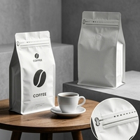 Sachet d'emballage alimentaire pour café en grains, en papier kraft écologique et durable, étanche, à huit soudures latérales, avec fermeture éclair supérieure, à fond plat, avec encoche de déchirement, imprimé sur mesure