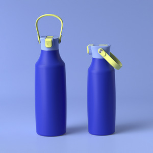 Stainless Steel Water Bottle Navy Blue Detachable Handle Travel Use - Product Image 1