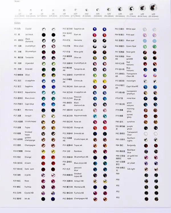 Oleeya Over 100 Colors Non Hot Fix Rhinestone Color Card Crystal Nail Rhinestone Color Chart Rhinestone