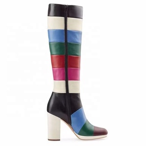 Mixed Print New Model <b>Heels</b> Shoes Boots Gradient Color Fashion Women's Knee High Boots <b>Round</b> <b>Toe</b> Zip Big Size 46 - Product Image 4