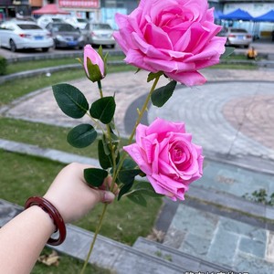 Rose artificielle en soie à 3 têtes, effet diamant, avec bord roulé, pour mariage, fête, décoration intérieure, vente en gros - Product Image 6