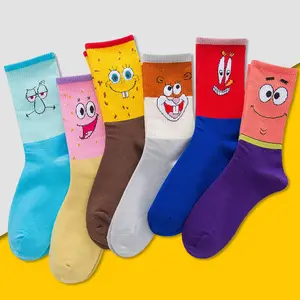 Wholesale Mens Dress Cartoon Character Socks Cotton Fashion Sponge bob Patrick Star Cute Crew Socks for Men