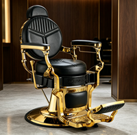 Fauteuil de salon de coiffure hydraulique inclinable robuste noir avec cadre doré de luxe