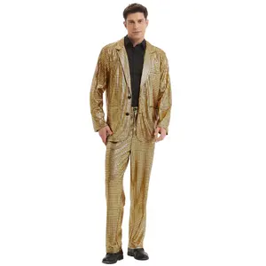 Men's Gold Laser Sequin Suit Adult Halloween Party Birthday Dress up Jacket Pant Disco PROM suit Inspired by TV   Movies