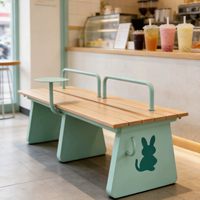 Banc d'extérieur long avec crochets à motif chiot, chaises de table personnalisables pour café pour animaux, zone d'activités et de repos