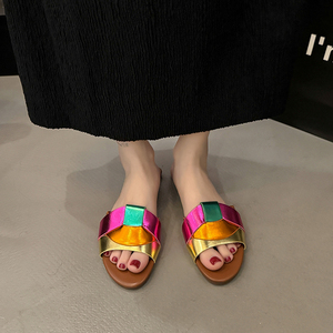 Sandalias Planas de Moda con Tiras Trenzadas Coloridas para Mujer 2026, Sandalias Abiertas Cómodas e Informales para el Verano, Uso Diario, Vacaciones y Fiestas - Product Image 1