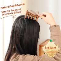 Peigne de massage des méridiens à cinq dents en bois de santal doré pour cheveux longs féminins (15-20 cm) – Stimulation des points cutanés