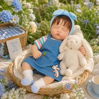 BAkwbwBY Poupée Reborn de 18 pouces avec corps en tissu, nouveau-né endormi, tenue lapin en jean bleu, poupée réaliste, vente en gros, cadeau pour enfants