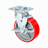 Roue pivotante robuste en PU avec frein latéral double pour chariot à main