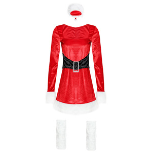 Costume de jour de noël scène rouge à manches longues robe <span class=keywords><strong>cheveux</strong></span> longs robe de noël adulte femme Costume - Product Image 3
