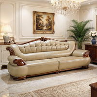 Ebenholz-Leder U-förmiges Sofa-Set Modernes Neues Chinesisches Design Hochwertiges Wohnzimmer-Sofa Villen Walnussfarbenes Massivholz