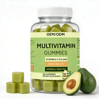 Gommes multivitaminées pour adultes saveur avocat (A C D Zinc) – 60 unités – Soutien quotidien pour la santé des os et digestive – 2 par portion |