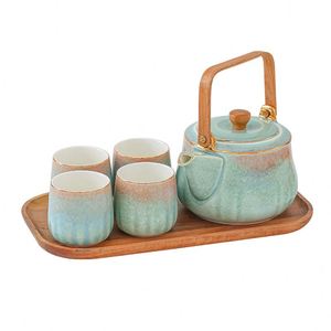 Traditional Dazzling Chinese Porcelain 4 Cups 1 <b>Teapot</b> Set with Golden Rim and Removable Stainless Steel <b>Infuser</b> for Loose Leaf - Product Image 1