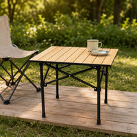 Table de camping pliable portable avec plateau à lattes en métal et structure en X pour pique-nique, barbecue et loisirs en extérieur