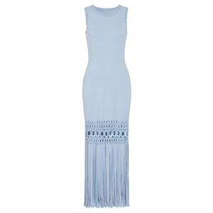 <span class=keywords><strong>Abito</strong></span> Estivo da Donna di Alta Gamma, Nuovo Stile alla Moda <span class=keywords><strong>in</strong></span> Viscosa Lavorata a <span class=keywords><strong>Maglia</strong></span>, Girocollo, Vestibilità Slim, Senza Maniche, Silhouette Lunga a Tubino, Tinta Unita con Nappe - Product Image 3