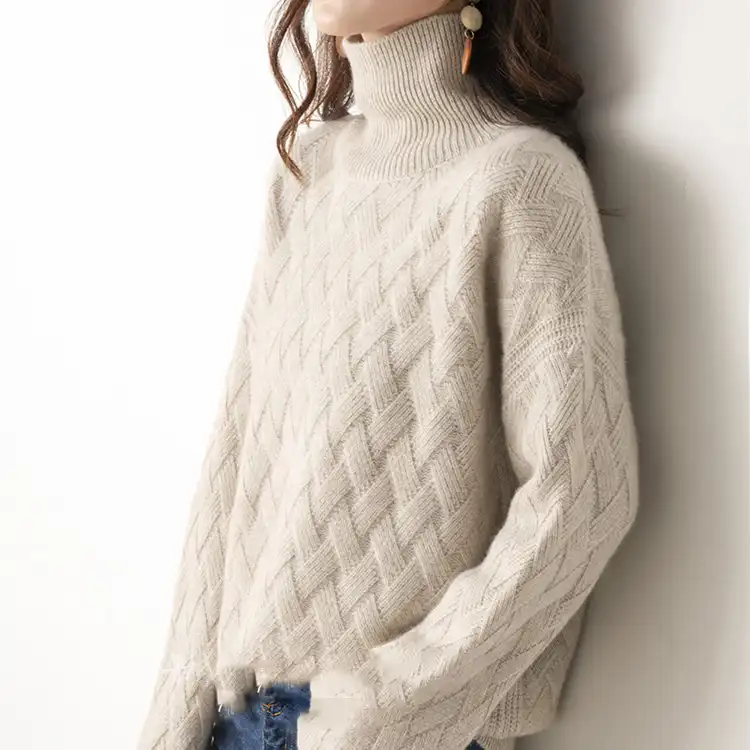 Autumn and winter turtleneck cashmere sweater woman 2021 new style languid breeze loose thick pullover underlay wool sweater