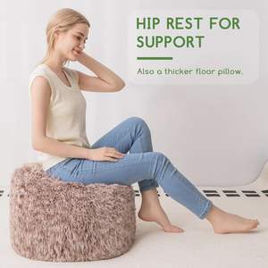 Poufs modernes ronds et <span class=keywords><strong>moelleux</strong></span> en fausse fourrure avec rembourrage en mousse et rangement, repose-pieds en tissu - Product Image 4