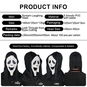 Masque effrayant en caoutchouc souple <span class=keywords><strong>Smiley</strong></span> Ghost, accessoire de déguisement d'Halloween, pour fête costumée, farces et attrapes, personnalisable - Product Image 2