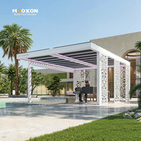 Pergola à toit à persiennes avec télécommande intelligente et lumières LED pour terrasse ou piscine