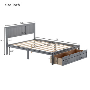 Lit simple en bois gris avec tiroir de rangement, meubles de chambre à coucher pour enfants, adultes, personnes âgées - Product Image 3