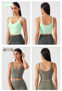 Camisetas sin mangas cortas de Fitness con cuello en V para mujer de estilo clásico con almohadillas Sujetador activo deportivo de secado rápido Entrenamiento Correr Sujetador recortado Tops - Product Image 5