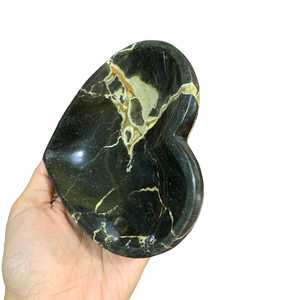 Natural Black Mamba Jasper Heart Shaped Hand Carved Polished Gemstone Decorative <b>Art</b> & Collectible Bowl - Product Image 4