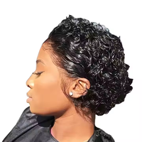 Letsfly Perruque Courte Elfe Pas Chère 13x1 Lace Front T-Part Coupe Elfe Cheveux Humains Bob 180% Densité Perruque Cheveux Bouclés Elfe
