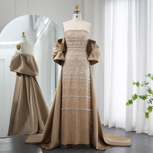 Luxe dubaï <span class=keywords><strong>vert</strong></span> sauge robes de soirée avec Cape 2023 arabe bleu perlé femmes élégantes robes de soirée de mariage Scz147 - Product Image 6