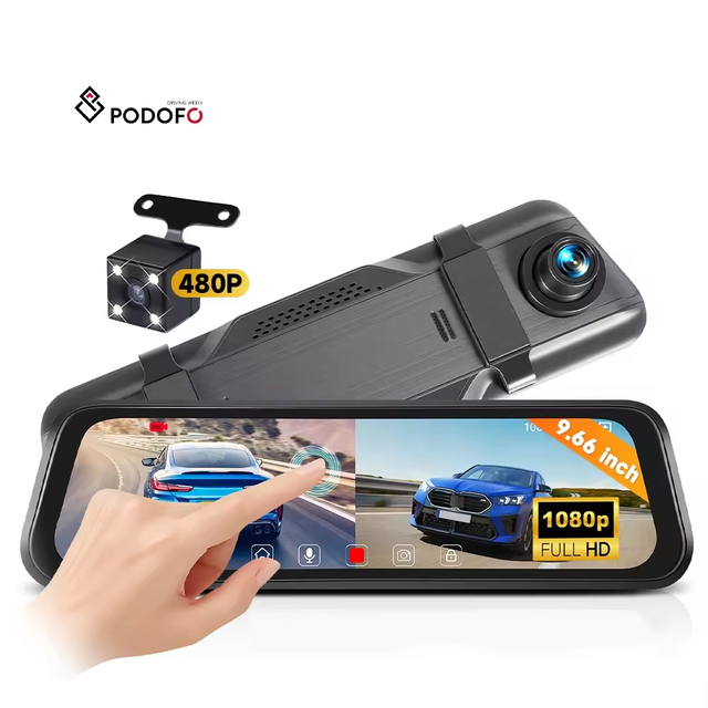 HD Dual Lens Dash Cam 9.66 Inch IPS Touch Screen Loop Recording Night Vision Parking Monitor