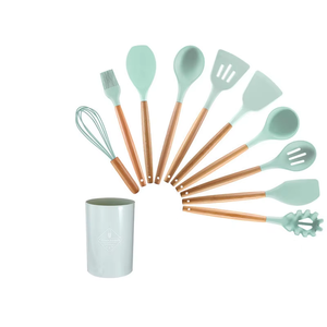 أدوات مطبخ سيليكون بمقبض خشبي أبيض كريمي، ملعقة طهي غير لاصقة بالجملة، أدوات مطبخ OEM ODM - Product Image 5