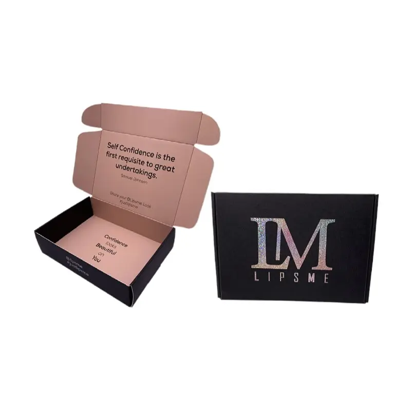 Caja de papel corrugado con impresión personalizada, embalaje de cosméticos, caja de papel negro con logotipo