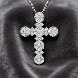 CUSTOM SILVER 10K/14K/18K GOLD PLATED LAB GROWN CVD DIAMOND CLASSIC ENGAGEMENT GIFT SWEATER <b>CHAIN</b> NECKLACE <b>CROSS</b> PENDANT - Product Image 3