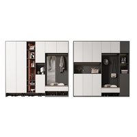 Ensemble de meubles de rangement pour entrée en bois de style français moderne, organisateur de buanderie intégré sur mesure, éclairage LED modulaire, portes à panneaux surélevés