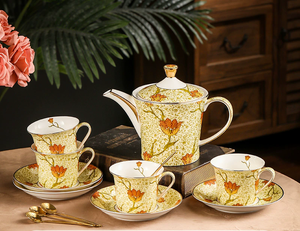 Juego de Café de Cerámica de Lujo Golden Autumn Yellow Tulip, 15 Piezas, Tazas Elegantes de Porcelana, Azucarera, Jarra para Crema, para el Té de la Tarde en Casa - Product Image 4